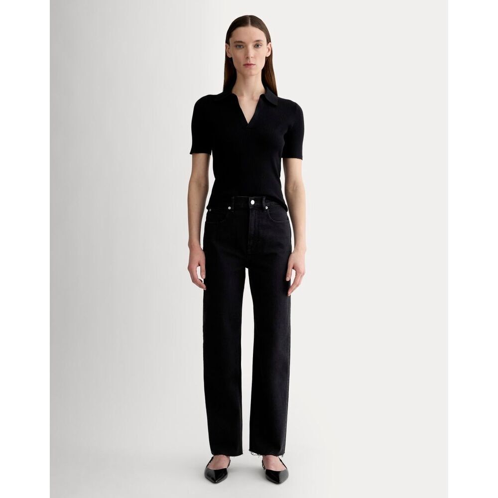 Everlane The Way High Jeans Organic Cotton Black Raw Hem Size 27 Regular NWT